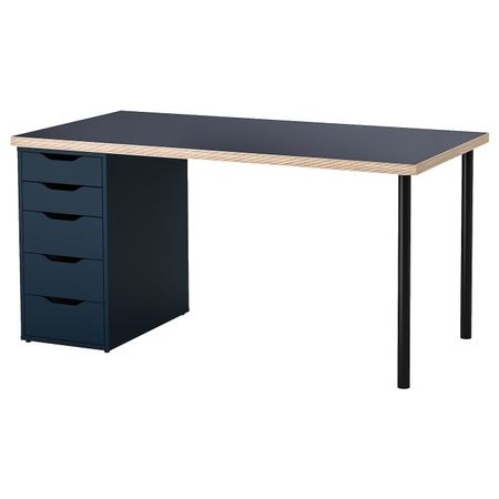 Стол, черный, синий 150x75 см IKEA ЛИННМОН / АЛЕКС 193.039.93