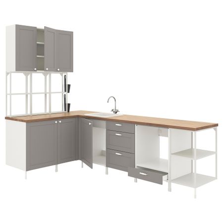 Угловая кухня, белый, серый каркас IKEA BEGIVENHET БЕГИВЕНХЕТ 893.378.95