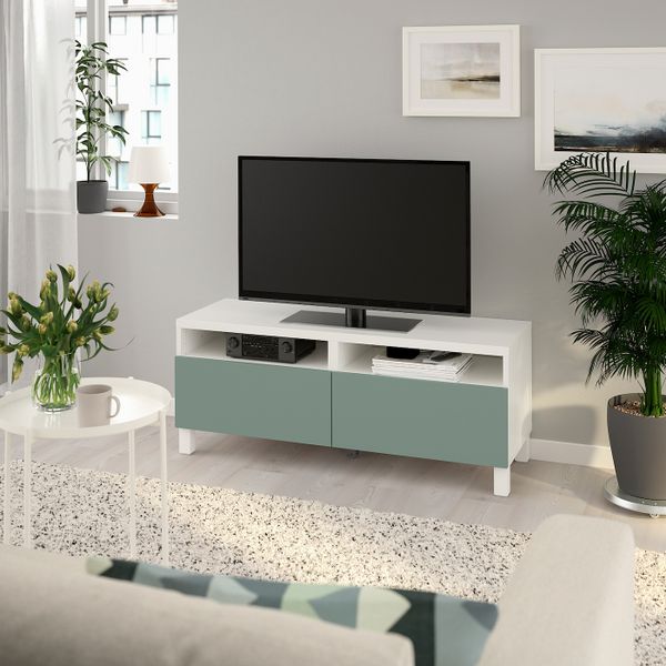 Тумба для ТВ с ящиками, белый/нотвикен/стуббарп серо-зеленый 120x42x48 см IKEA BESTÅ БЕСТО 192.985.24 - фото 2