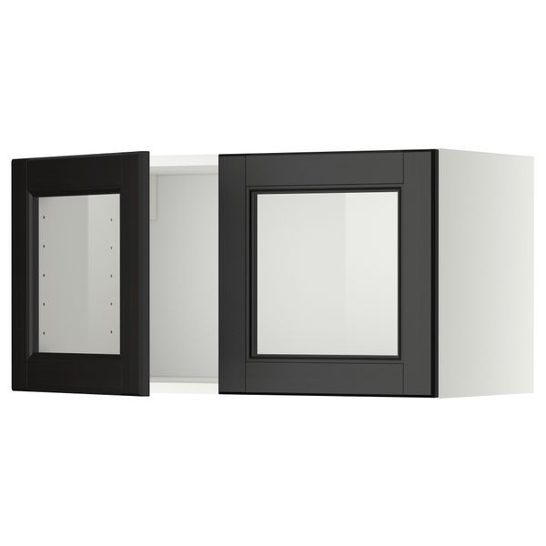 Навесной шкаф с 2 стеклянная дверями МЕТОД, белый, Лаксарби черно-коричневый (80x40 см) - схема-чертеж с размерами