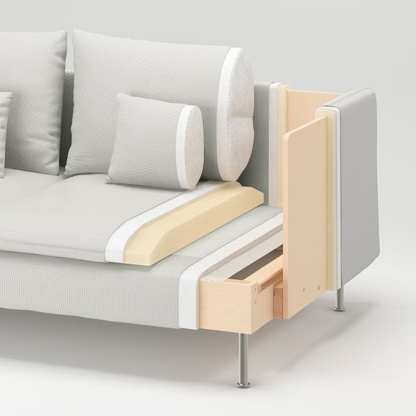 4-местный диван с козеткой, фридтуна светло-бежевый IKEA SÖDERHAMN 394.497.01 - схема-чертеж с размерами