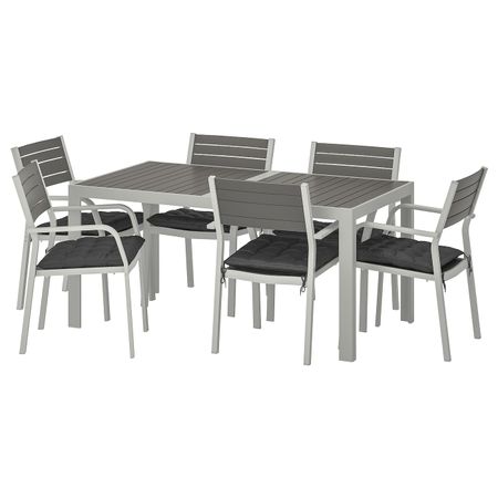 Стол + 6 кресел,д/сада, темно-серый/Холло черный 156x90 см IKEA ШЭЛЛАНД 892.927.93