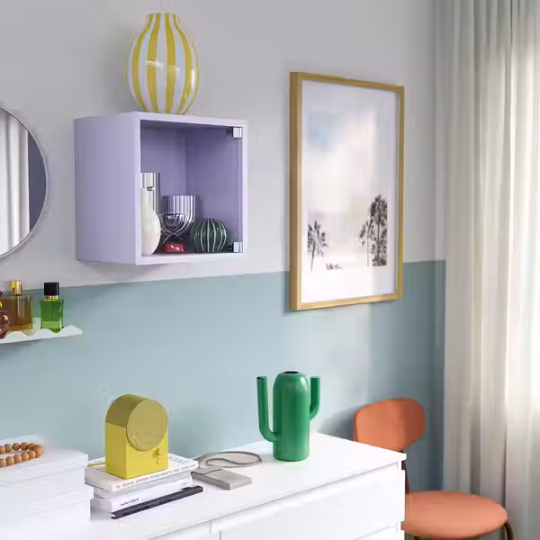 EKET Навесной шкаф со стеклянной дверью - бледно-сиреневый 35x25x35 см - фото 2