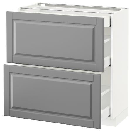 Напольный шкаф, 2 фасада, 3 ящика МЕТОД / МАКСИМЕРА, белый, Будбин серый