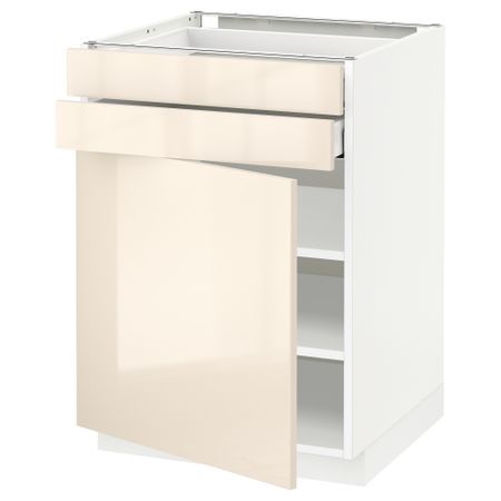 Напольный шкаф с дверцей, 2 ящиками МЕТОД / МАКСИМЕРА, белый, Рингульт кремовый