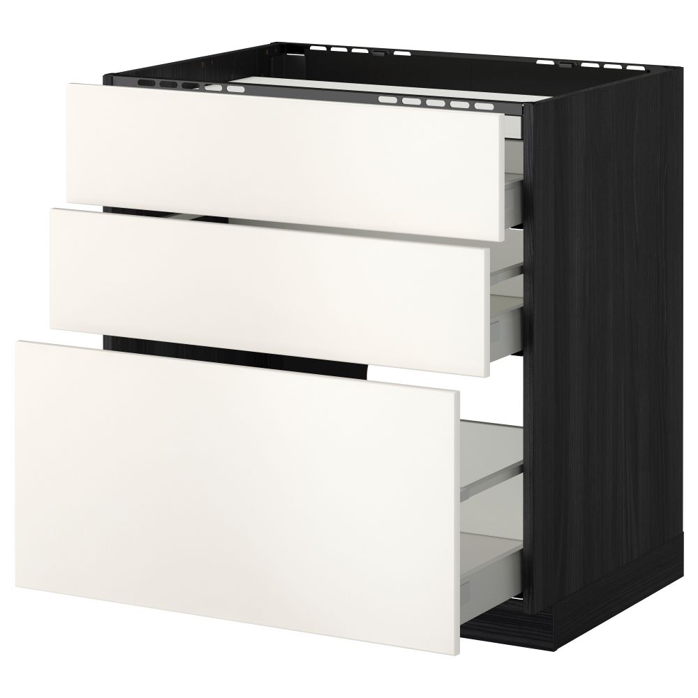 Напольный шкаф, 3 фронтальных панели, 3 ящика МЕТОД / МАКСИМЕРА, черный, Веддинге белый - схема-чертеж с размерами