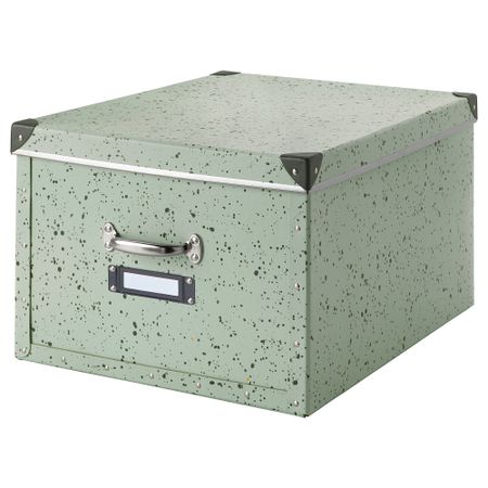 Коробка с крышкой ФЬЕЛЛА, светло-зеленый, в горошек (40x56x28 см)