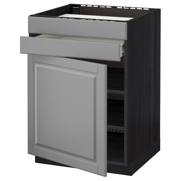 Напольный шкаф для варочной панели, доводчик, 2 фасада, 1 ящик МЕТОД / ФОРВАРА, черный, Будбин серый (60x60 см) - схема-чертеж с размерами