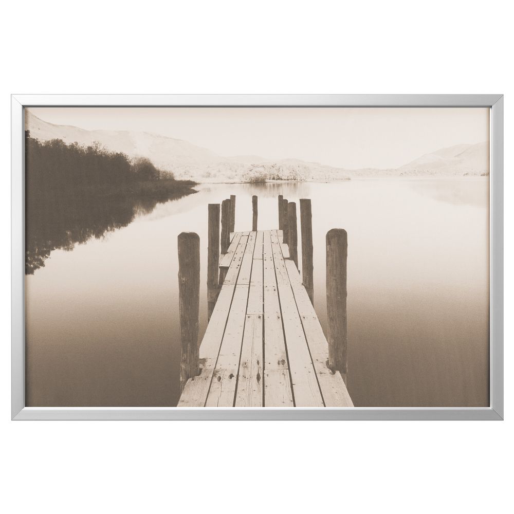 Картина с рамой БЬЁРКСТА, Пристань на рассвете, цвет алюминия (78x118 см) - фото 1