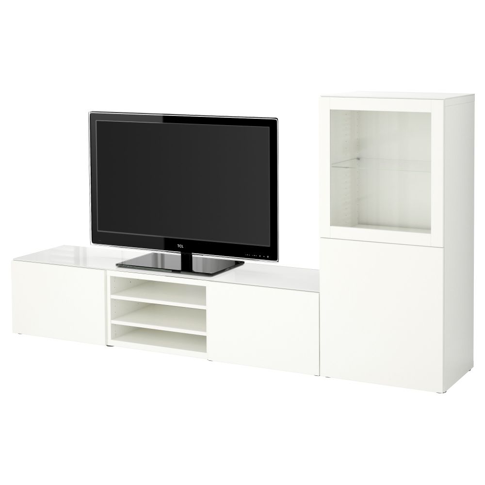 Шкаф для ТВ, комбинированный, стекляные дверцы БЕСТО, Лаппвикен, Синдвик белый прозрачное стекло (240x40x128 см) - фото 1