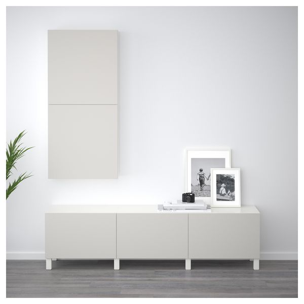 Навесной шкаф с 2 дверями БЕСТО, белый, Лаппвикен светло-серый (60x20x128 см) - фото 2