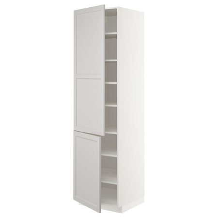 Высокий шкаф с полками, 2 дверцы, белый/Лерхюттан светло-серый 60x60x220 см IKEA METOD МЕТОД 692.727.86