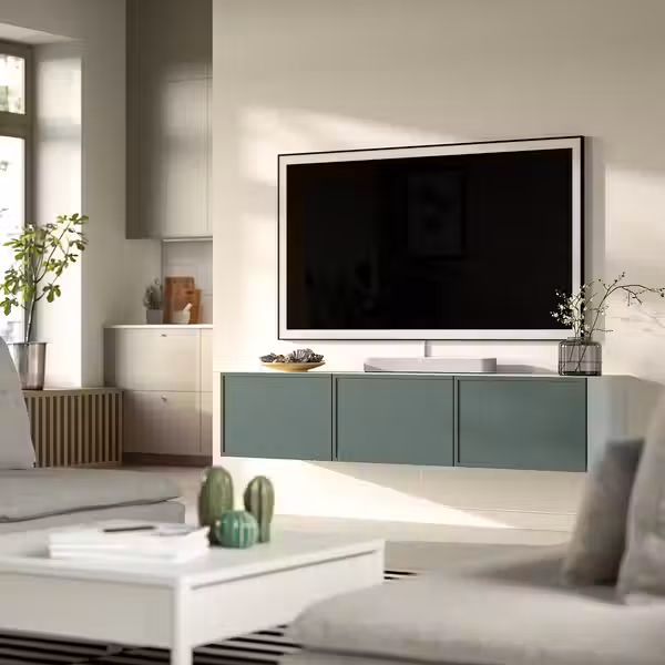 BESTÅ Тумба под ТВ, с дверцами - белый/Krukmakare темный серо-зеленый 180x42x38 см - фото 2