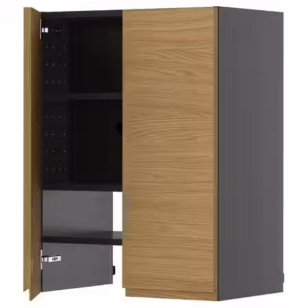 METOD Навесной шкаф д/вытяжки/полка/дверь - черно-серый/Voxtorp под дуб 60x80 см