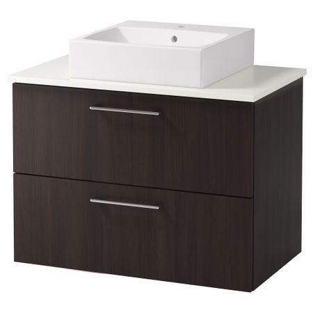 Шк п-раковину/столешн45x45/раковина ГОДМОРГОН/АЛДЕРН / ТОРНВИКЕН, черно-коричневый, белый (82x49x72 см)