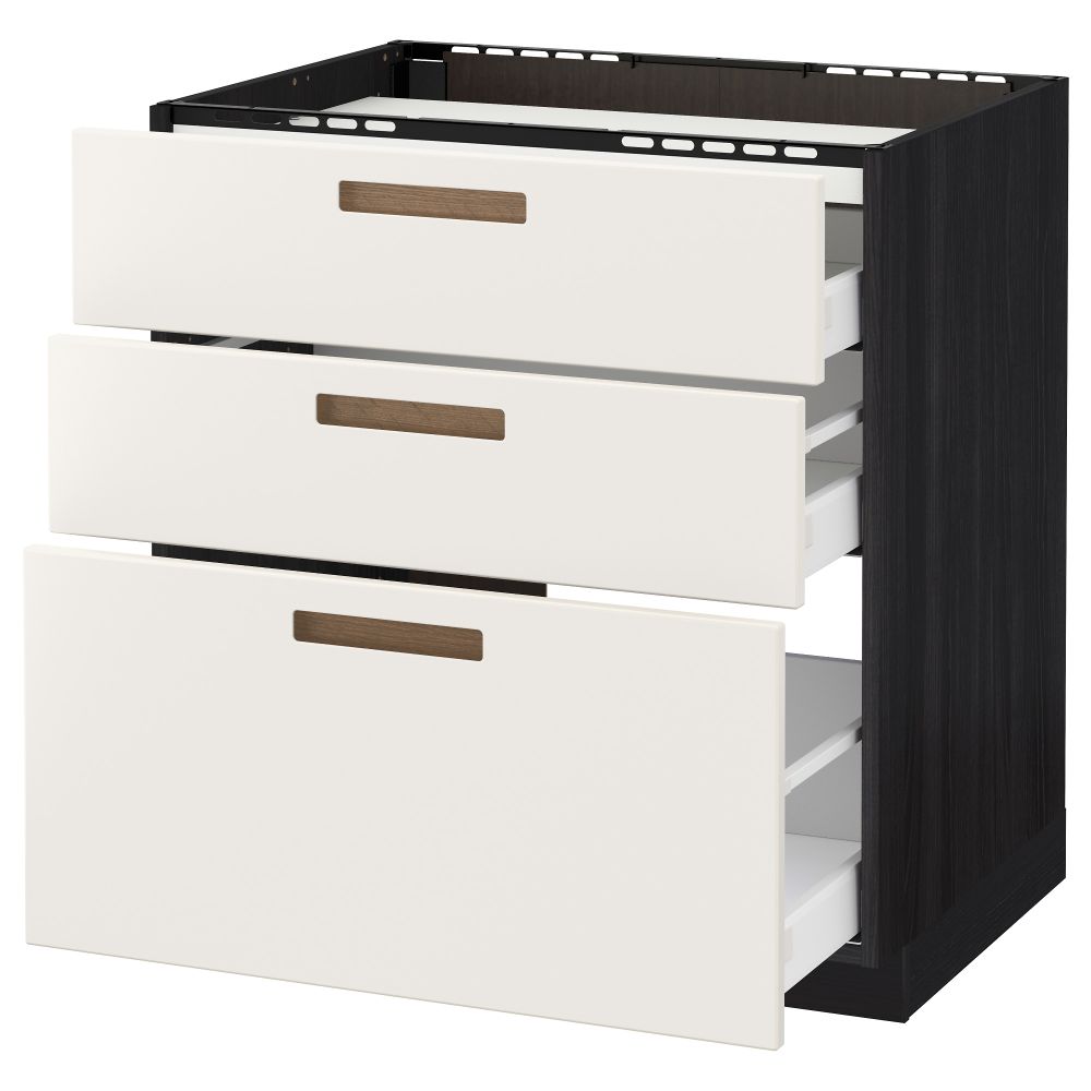 Напольный шкаф, 3 фронтальных панели, 3 ящика МЕТОД / МАКСИМЕРА, черный, Мэрста белый - схема-чертеж с размерами