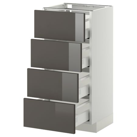 Напольный шкаф 4 фронтальных панели, 4 ящика МЕТОД / МАКСИМЕРА, белый, Рингульт серый
