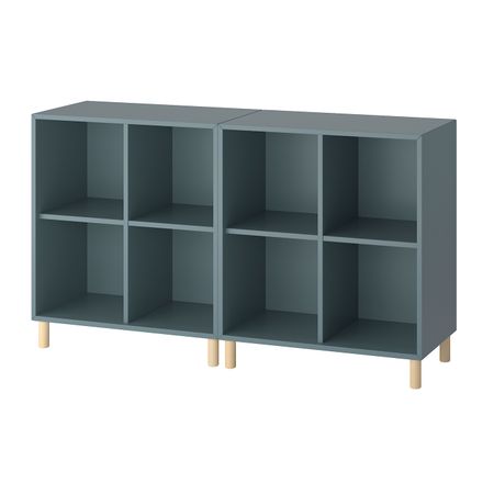 Комбинация шкафов с ножками, серо-бирюзовый/дерево 140x35x80 см IKEA EKET ЭКЕТ 693.861.13