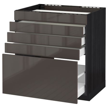Напольный шкаф для варочной панели, 5 фасадов, 4 ящиков МЕТОД / МАКСИМЕРА, черный, Рингульт серый