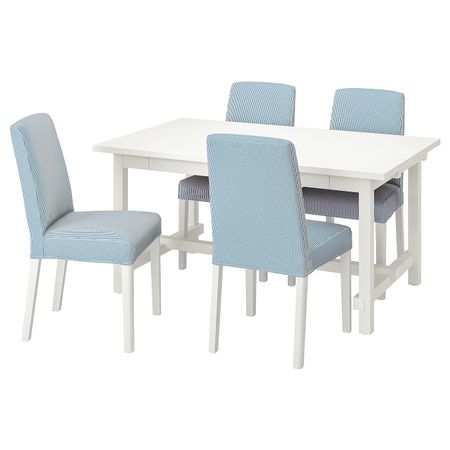 Стол и 4 стула, белый/Роммеле темно-синий/белый 152/223 см IKEA NORDVIKEN НОРДВИКЕН / BERGMUND БЕРГМУНД 294.073.15