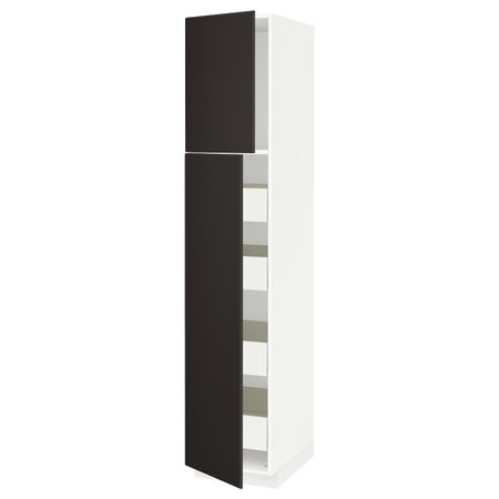 Высокий шкаф/2дверцы/4ящика, белый/Кунгсбакка антрацит 40x60x200 см IKEA МЕТОД / ФОРВАРА 593.838.17