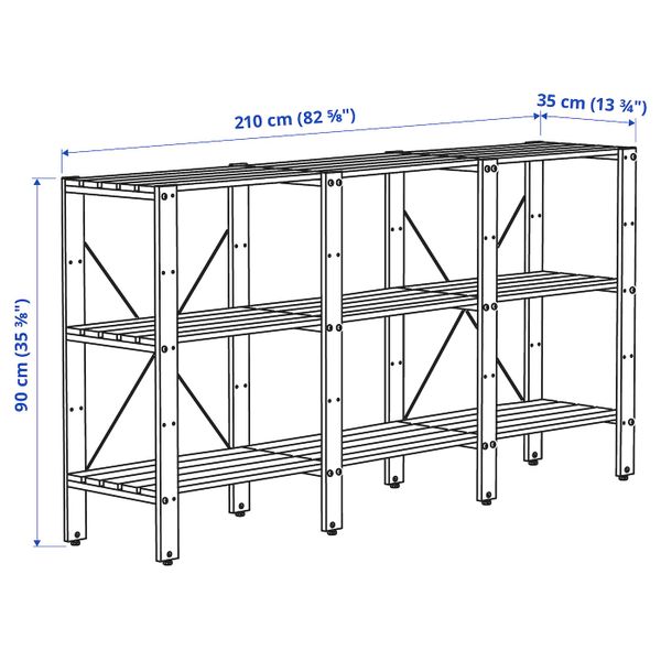 Стеллаж, для/сада, коричневая морилка 210x35x90 см IKEA TORDH ТУРД 893.164.97 - схема-чертеж с размерами