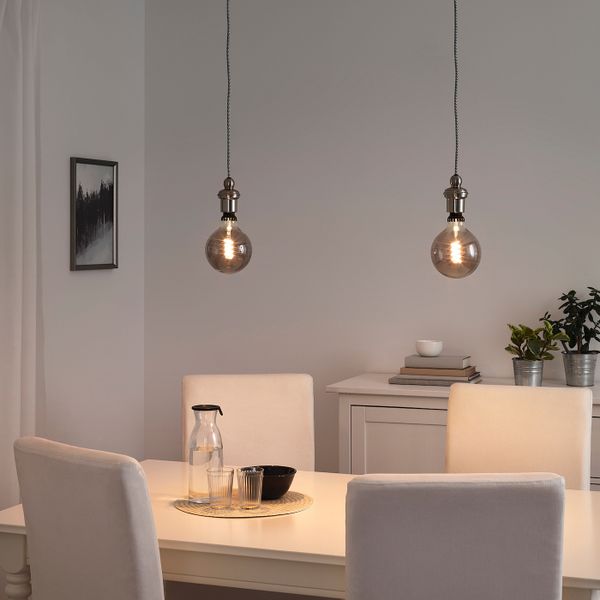 Подвесной светильник с лампочкой, шаровидный серое прозрачное стекло, темно-серый 200 Люменx125 мм IKEA РОЛЛЬСБУ / ГОТХЕМ - фото 2