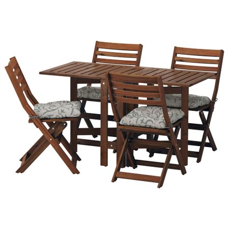 Стол + 4 складных стула, для сада ЭПЛАРО, коричневая морилка, Стегон бежевый