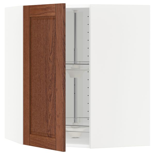 Угловой навесной шкаф с вращающейся секцией МЕТОД, белый, Филипстад коричневый - схема-чертеж с размерами