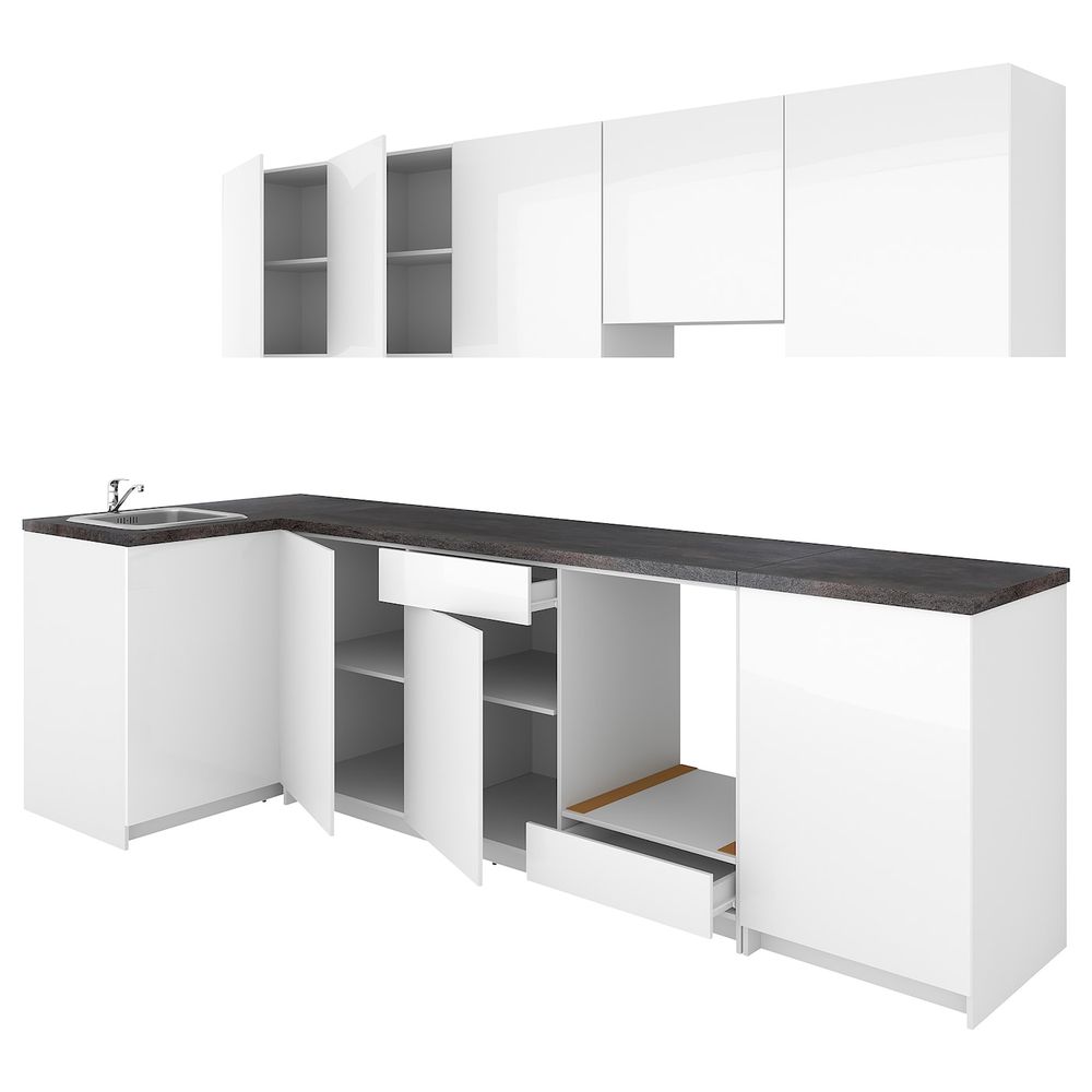 Кухня, глянцевый белый 120x300x220 см IKEA KNOXHULT КНОКСХУЛЬТ 494.035.66 - фото 1