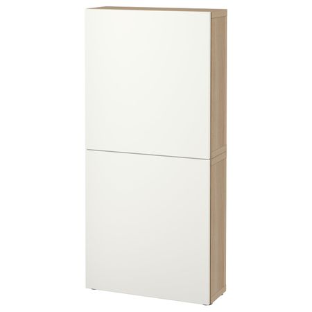Навесной шкаф с 2 дверями, под беленый дуб/Лаппвикен белый 60x22x128 см IKEA BESTÅ БЕСТО 792.489.32