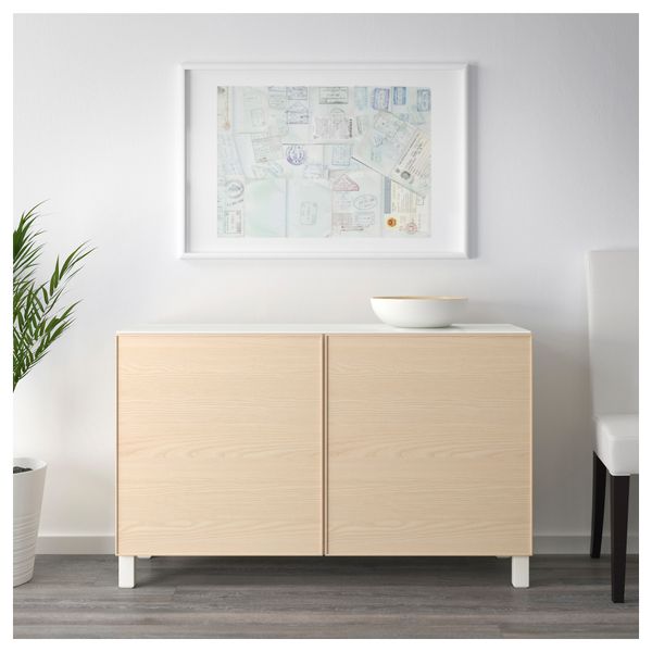 Комбинация для хранения с дверцами БЕСТО, белый, Инвикен ясеневый шпон (120x40x74 см) - схема-чертеж с размерами