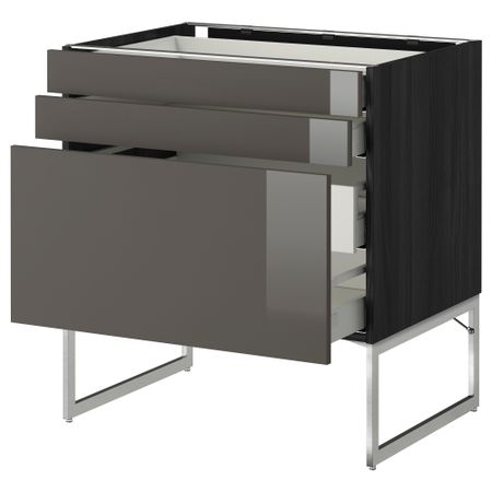 Напольный шкаф 3 фронтальных панели, 2 нижних, 2 средних ящика МЕТОД / МАКСИМЕРА, черный, Рингульт серый