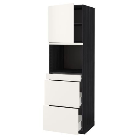 Высокий шкаф для СВЧ/дверца, 3 ящика МЕТОД / ФОРВАРА, черный, Веддинге белый