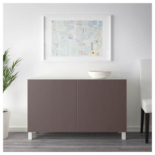 Комбинация для хранения с дверцами БЕСТО, белый, Вальвикен темно-коричневый (120x40x74 см) - схема-чертеж с размерами