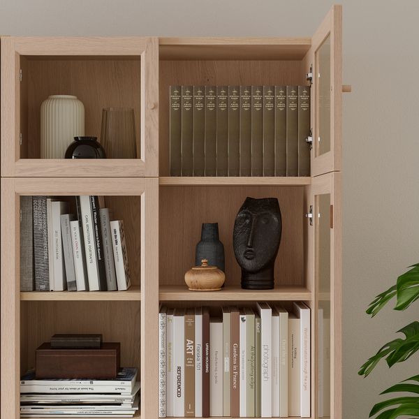 Стеллаж с верхними полками, дверьми, 80x30x237 см, дубовый шпон, беленый IKEA BILLY БИЛЛИ 992.873.43 - фото 4