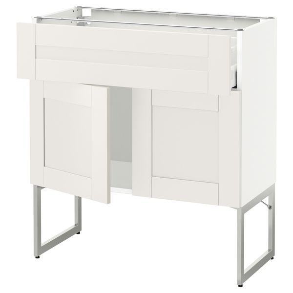 Напольный шкаф, полки, ящик, 2 двери МЕТОД / МАКСИМЕРА, белый, Сэведаль белый - схема-чертеж с размерами