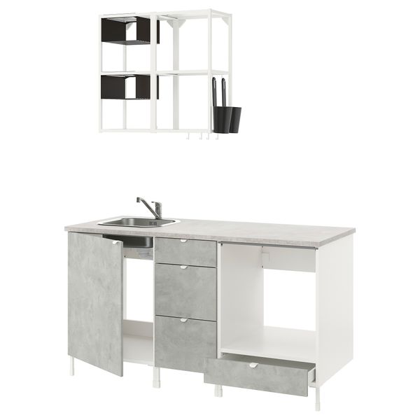 Кухня, 163x63.5x222 см, белый, под бетон IKEA BEGIVENHET БЕГИВЕНХЕТ 693.374.29 - фото 1