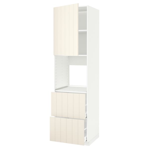 Высокий шкаф для духовки + дверца, 2 форнтальных, 2 высоких ящик МЕТОД / МАКСИМЕРА, белый, Хитарп белый с оттенком - схема-чертеж с размерами