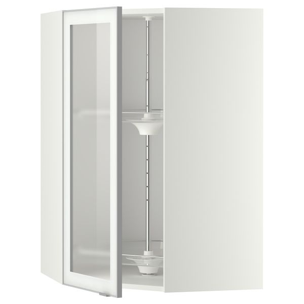 Угловой навесной шкаф с вращающающейся секцией, стеклянными дверцами МЕТОД, белый, Ютис матовое стекло - схема-чертеж с размерами
