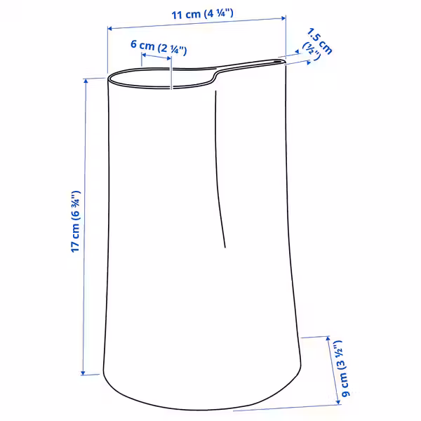 CHILIFRUKT ЧИЛИФРУКТ Ваза/лейка - ярко-синий 17 см - схема-чертеж с размерами