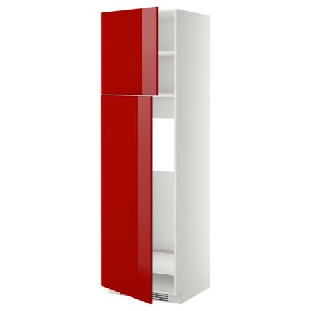 Высокий шкаф для холодильника, 2 дверцы МЕТОД, белый, Рингульт красный