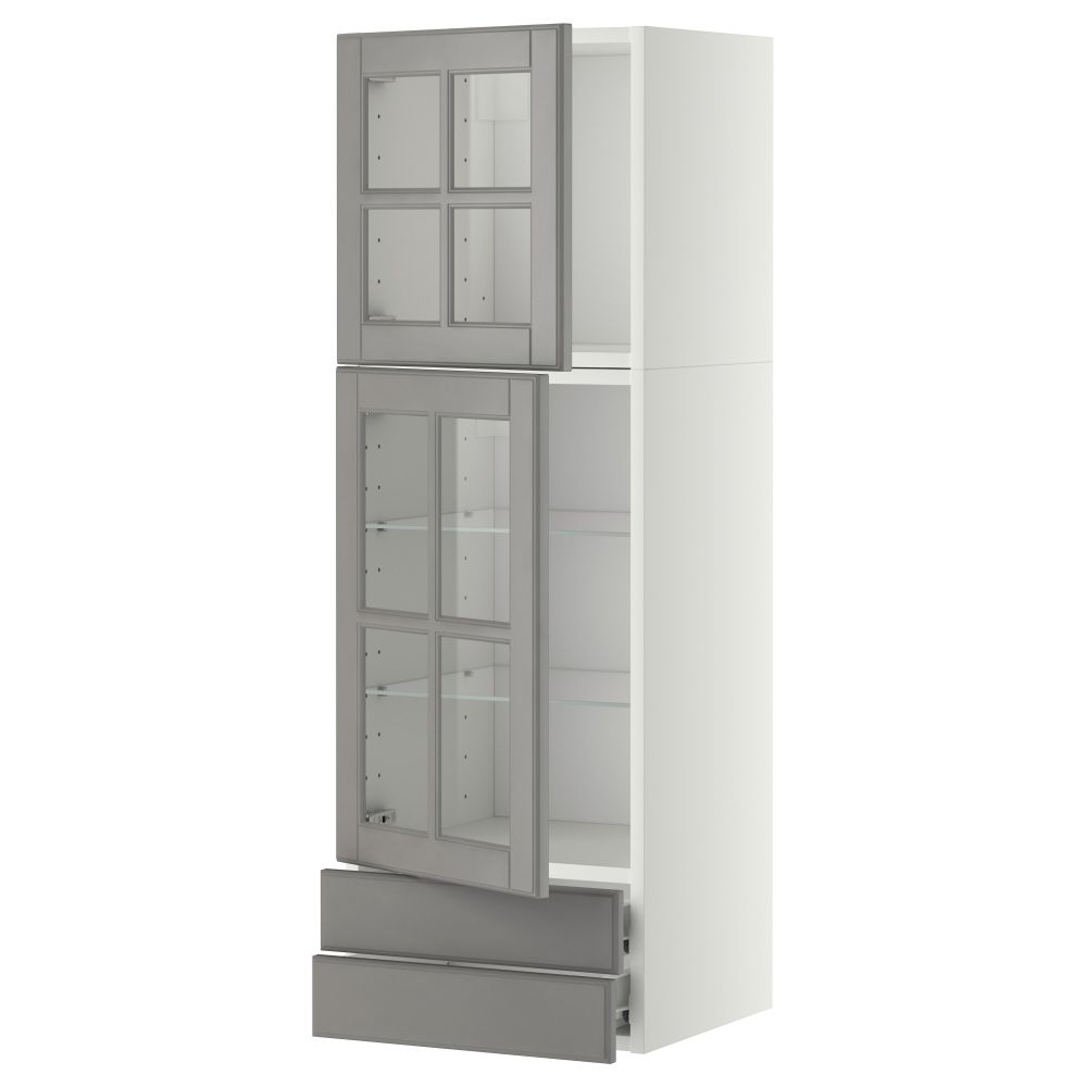 Навесной шкаф, 2 стеклянные дверцы, 2 ящика МЕТОД / ФОРВАРА, белый, Будбин серый - фото 1
