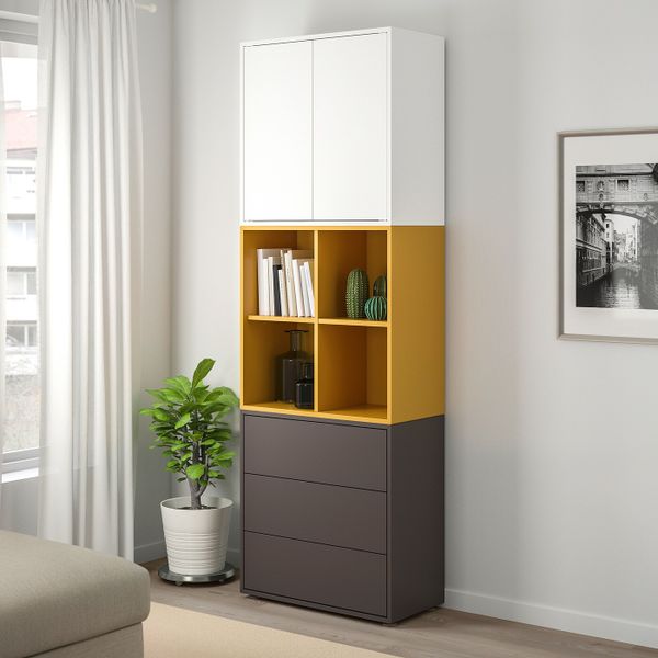 Комбинация шкафов с ножками, белый/золотисто-коричневый темно-серый 70x35x212 см IKEA EKET ЭКЕТ 792.865.23 - фото 2