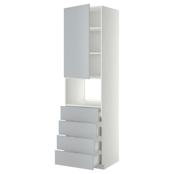 Высокий шкаф для духовки, дверца, 4 ящика МЕТОД / ФОРВАРА, белый, Веддинге серый - фото 1