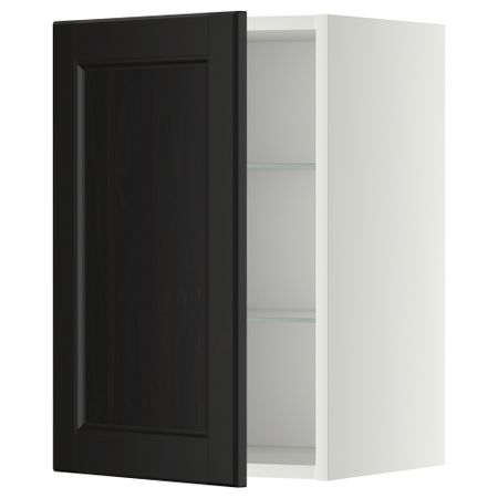 Навесной шкаф с полками, стекляными дверцы МЕТОД, белый, Лаксарби черно-коричневый