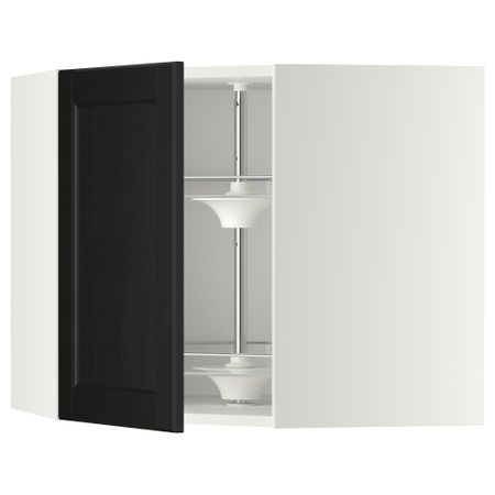 Угловой навесной шкаф с вращающейся секцией МЕТОД, белый, Лаксарби черно-коричневый