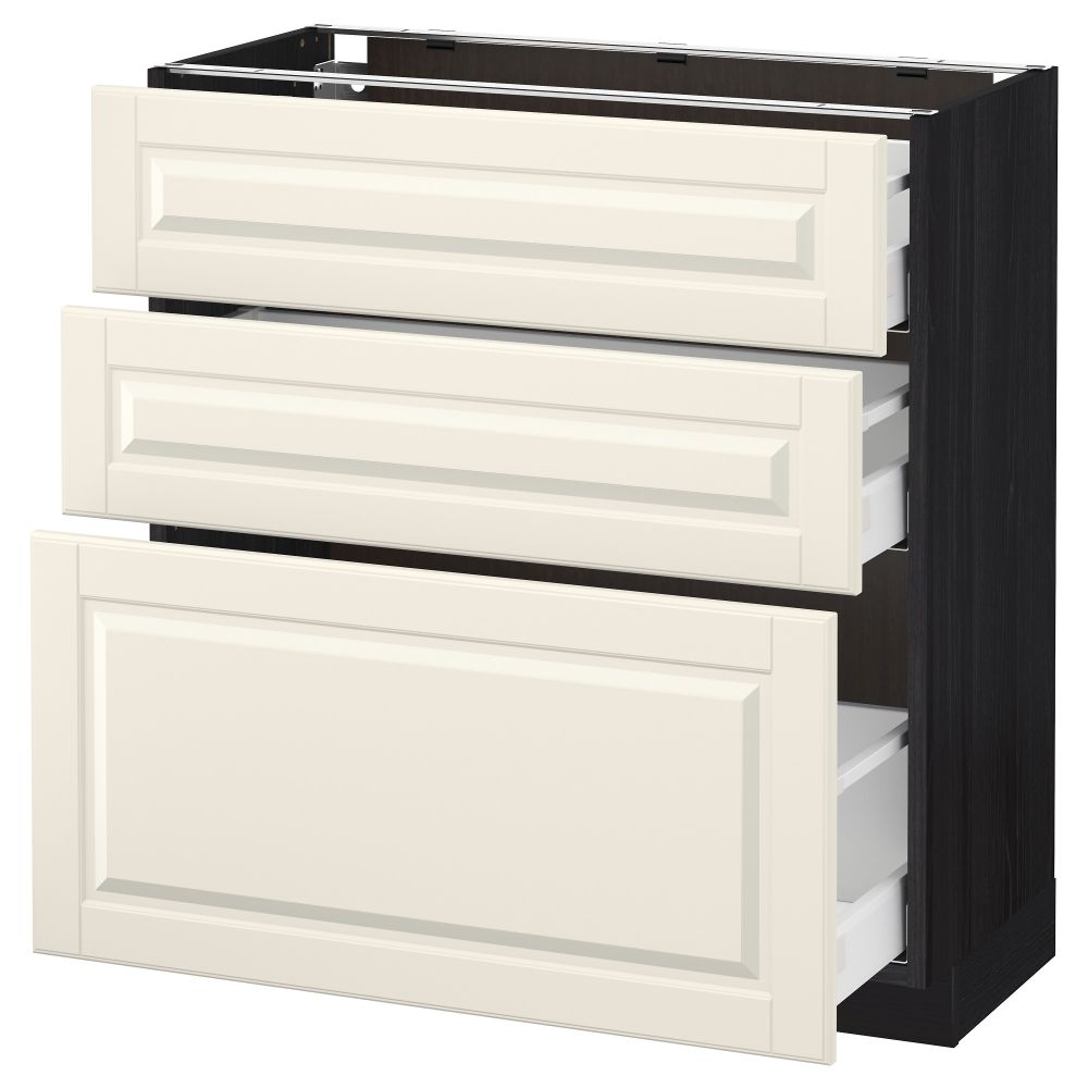 Напольный шкаф с 3 ящиками МЕТОД / МАКСИМЕРА, черный, Будбин белый с оттенком - схема-чертеж с размерами