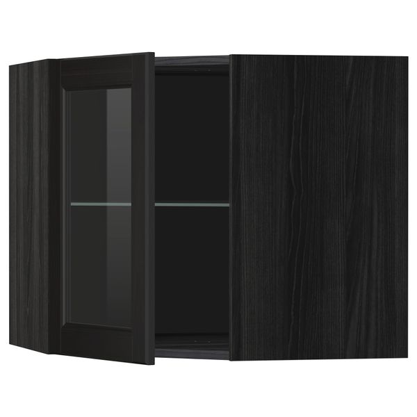 Угловой навесной шкаф с полками, стекляными дверцами МЕТОД, черный, Лаксарби черно-коричневый - схема-чертеж с размерами