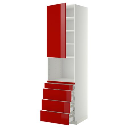 Высокий шкаф для комбинированния СВЧ, 4 ящика МЕТОД / МАКСИМЕРА, белый, Рингульт красный